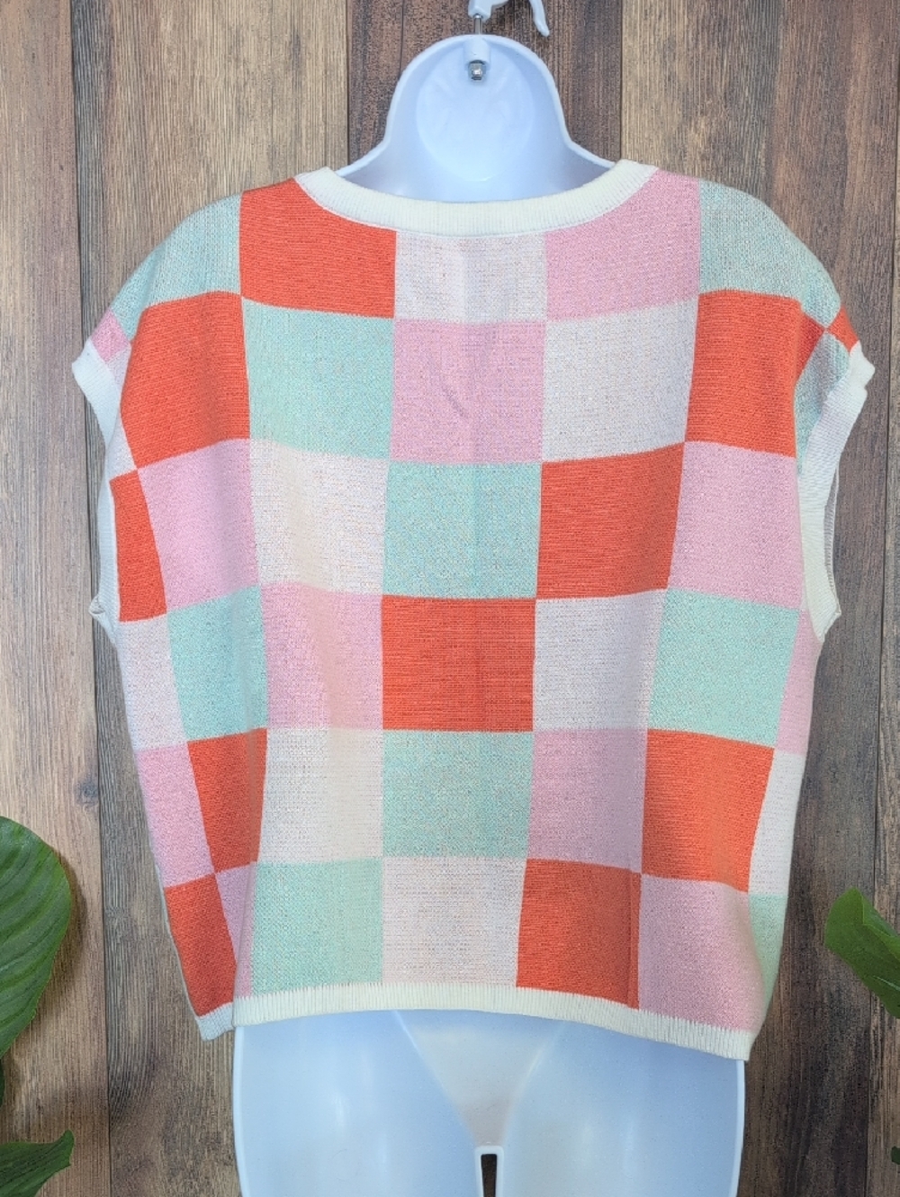 Colorblock Checker Knit Sweater Vest XL         F243 - Picture 3 of 4